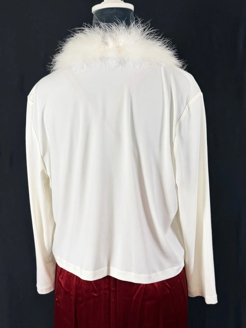 Calvin Klein Cardigan White Feather-Trim Open Front Y2K 90’s formal stretch